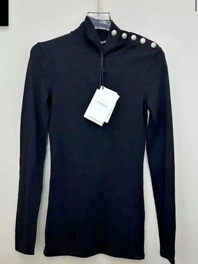 Balmain Button-Trimmed Turtleneck Sweater Black Size 38